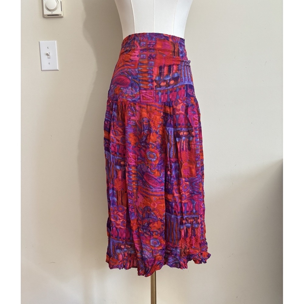Vintage Phool Medium Midi Skirt Tiered Flowy Red Purple Boho Hippie Y2K 2000s